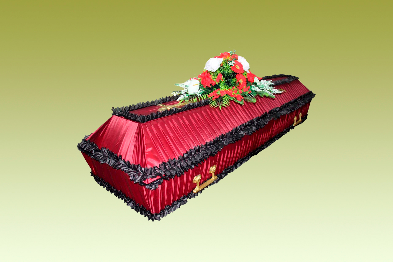 Красный гроб. Гроб обитый тканью. Надувной гроб. Видеть пустой гроб